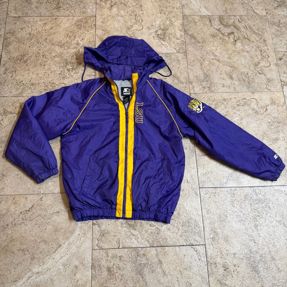 Vintage Starter Lsu Tigers  Men’s Medium Tuckable Hood Jacket Purple Embroidered